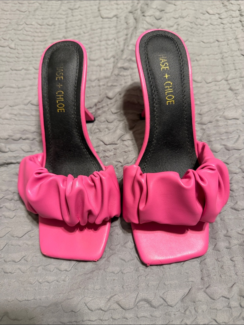 Chase + Chloe Hot Pink Ruched Square-Toe Slide Heels